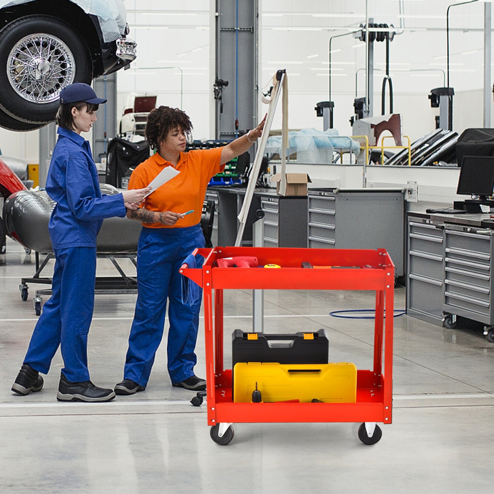 2-Tier Utility Cart, Heavy-Duty Metal Frame, Red Garages at Gallery Canada