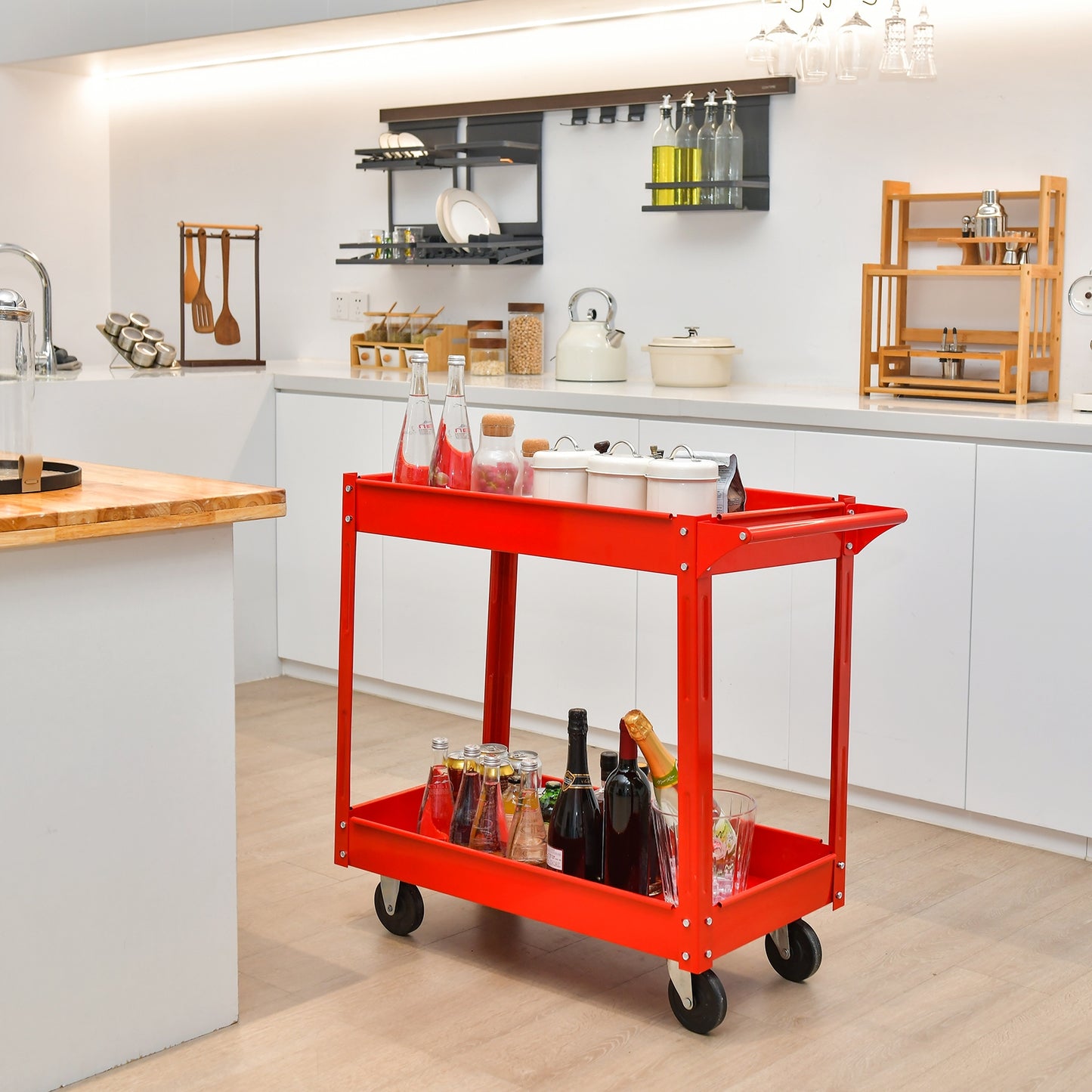 2-Tier Utility Cart, Heavy-Duty Metal Frame, Red Garages at Gallery Canada