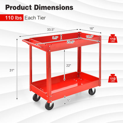2-Tier Utility Cart, Heavy-Duty Metal Frame, Red Garages at Gallery Canada