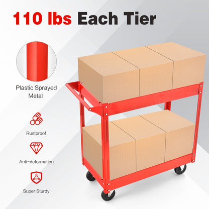 2-Tier Utility Cart, Heavy-Duty Metal Frame, Red Garages at Gallery Canada