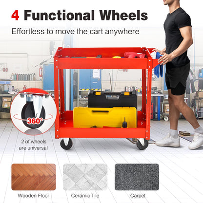 2-Tier Utility Cart, Heavy-Duty Metal Frame, Red Garages at Gallery Canada