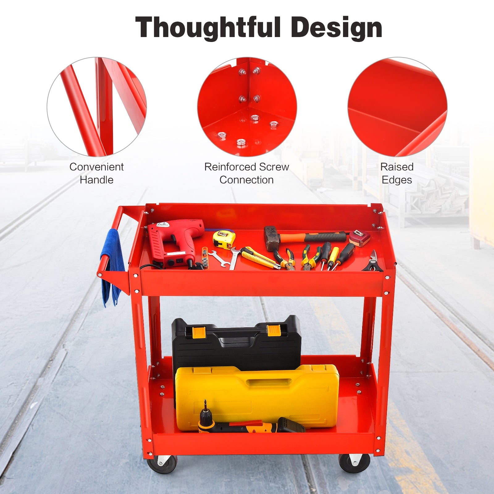 2-Tier Utility Cart, Heavy-Duty Metal Frame, Red Garages at Gallery Canada