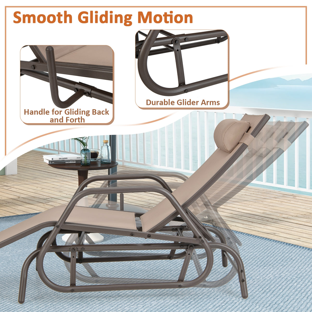 Outdoor Chaise Lounge Glider Chair, Rustic Brown Outdoor Seating & Patio Chairs at Gallery Canada