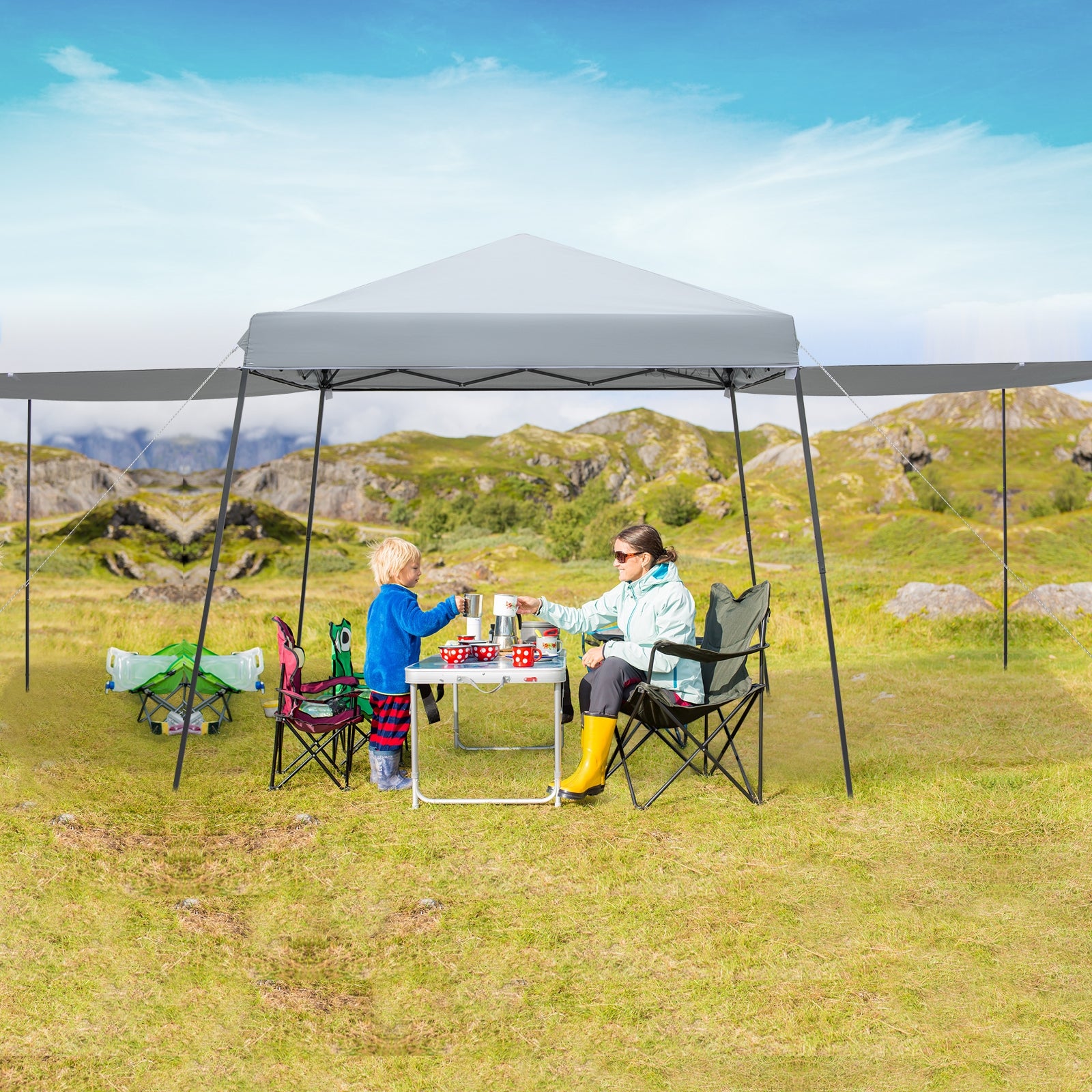 10x10FT Pop-Up Canopy Tent With Sidewalls, Awnings, Gray Canopies at Gallery Canada