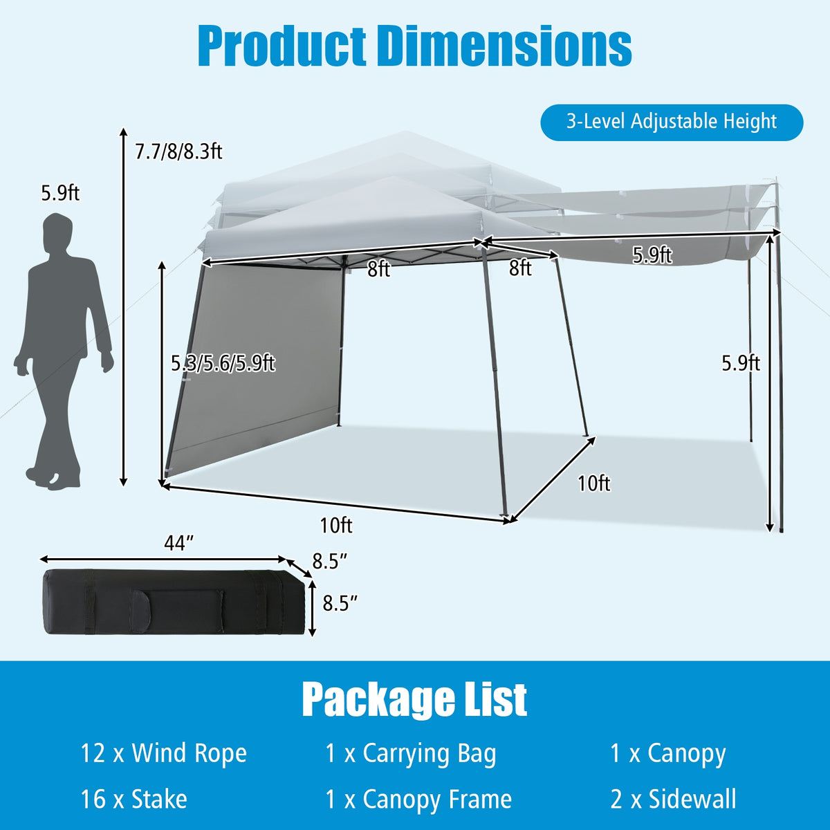 10x10FT Pop-Up Canopy Tent With Sidewalls, Awnings, Gray Canopies at Gallery Canada