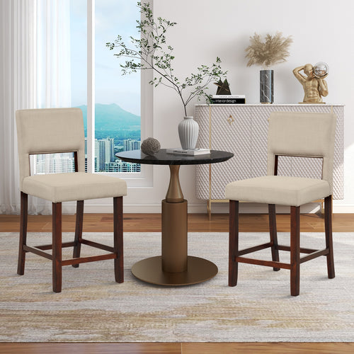 2 Piece Bar Chair Set, Hollowed Back, Rubber Wood Legs, Beige