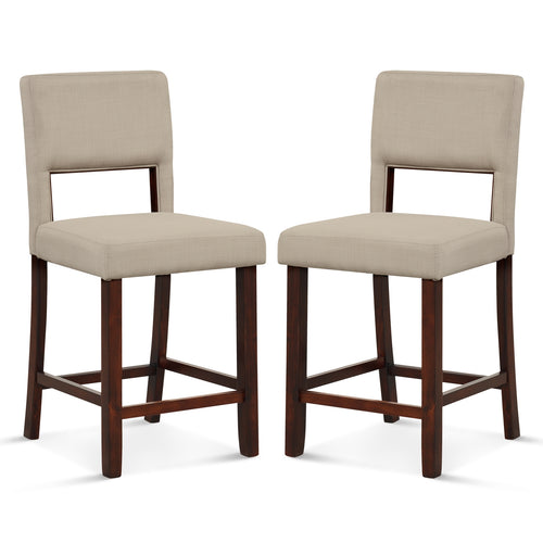 2 Piece Bar Chair Set, Hollowed Back, Rubber Wood Legs, Beige