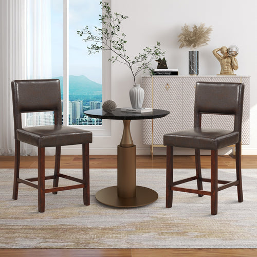 2 Piece Bar Chair Set, Hollowed Back, Rubber Wood Legs, Brown