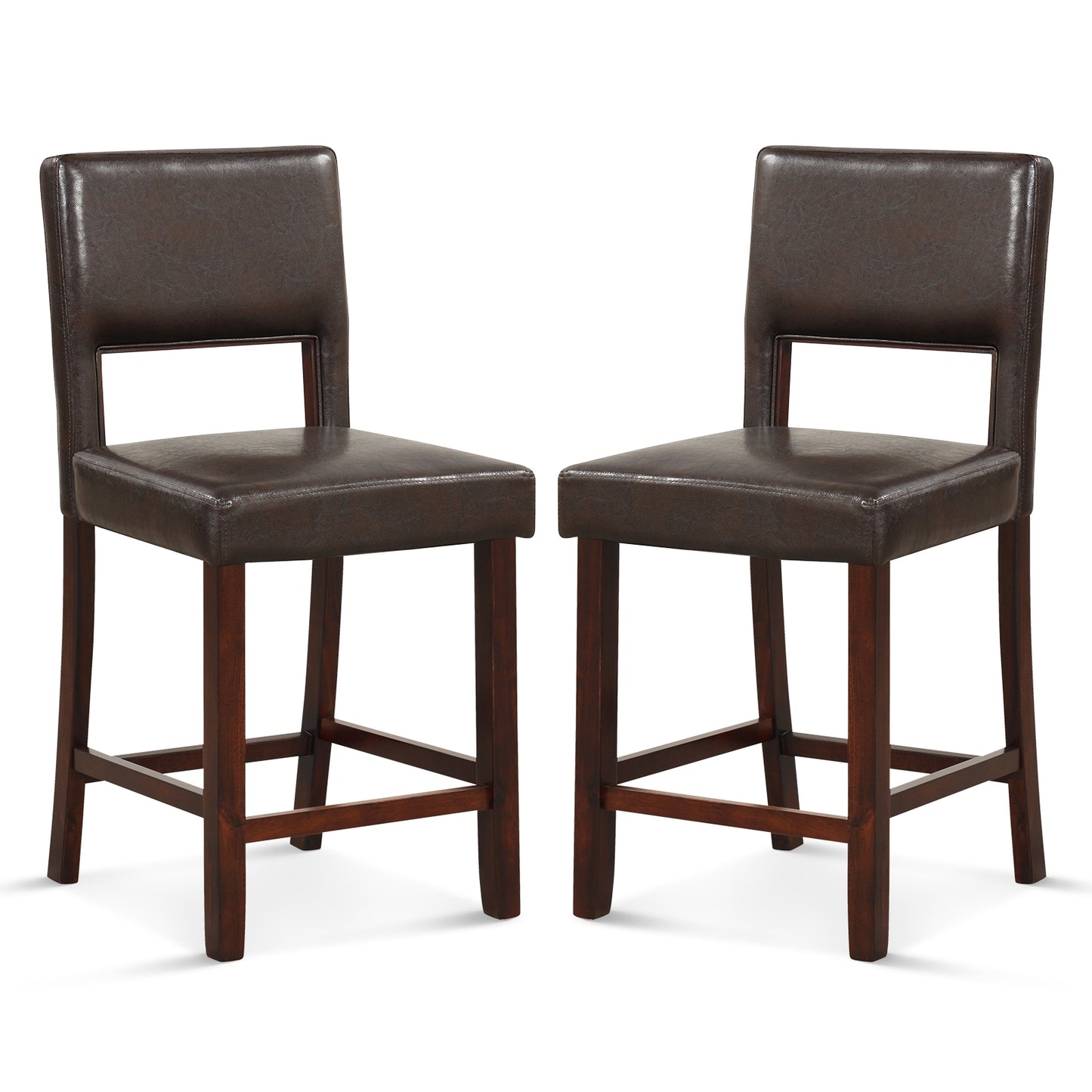 2 Piece Bar Chair Set, Hollowed Back, Rubber Wood Legs, Brown Bar Stools Brown at Gallery Canada