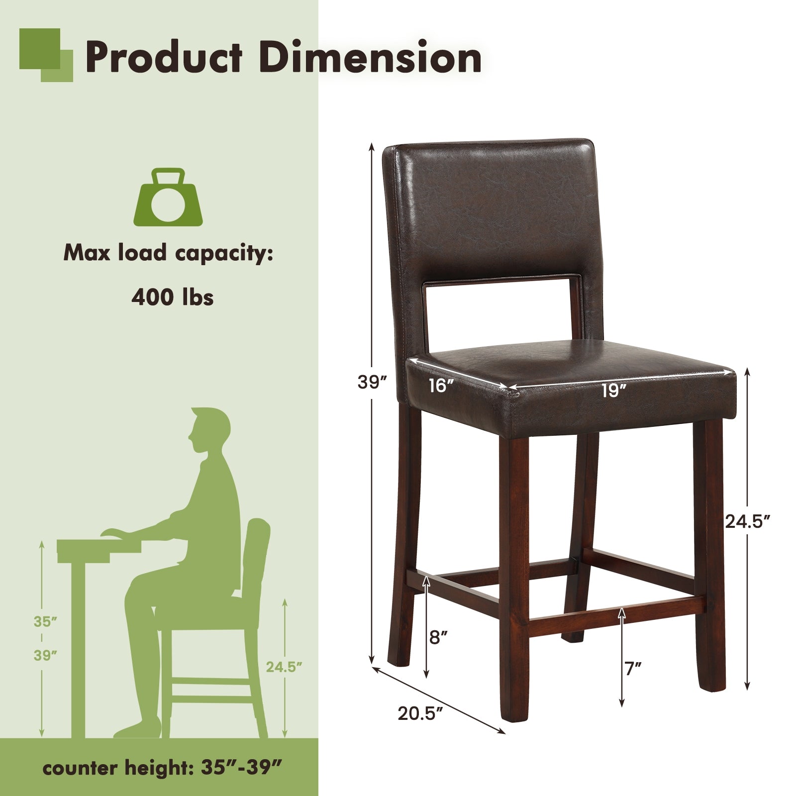 2 Piece Bar Chair Set, Hollowed Back, Rubber Wood Legs, Brown Bar Stools at Gallery Canada