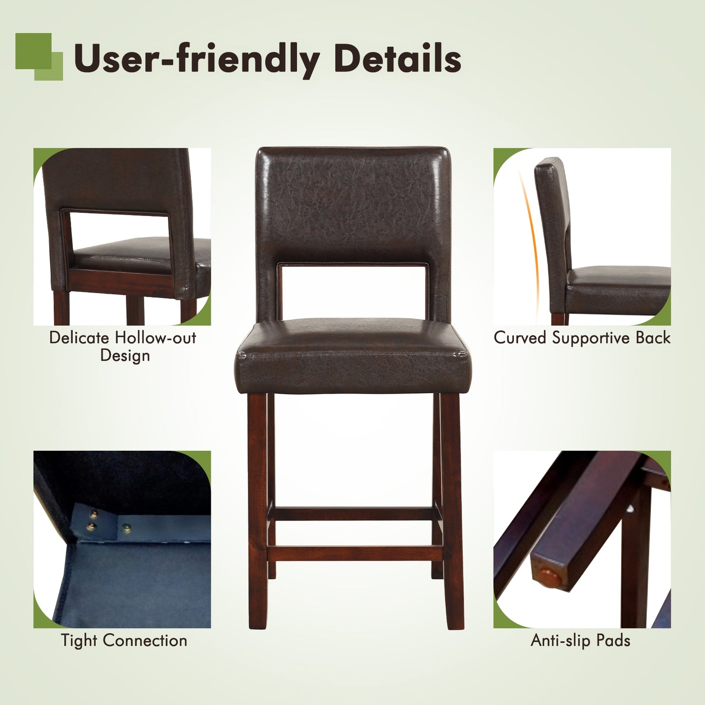 2 Piece Bar Chair Set, Hollowed Back, Rubber Wood Legs, Brown Bar Stools at Gallery Canada
