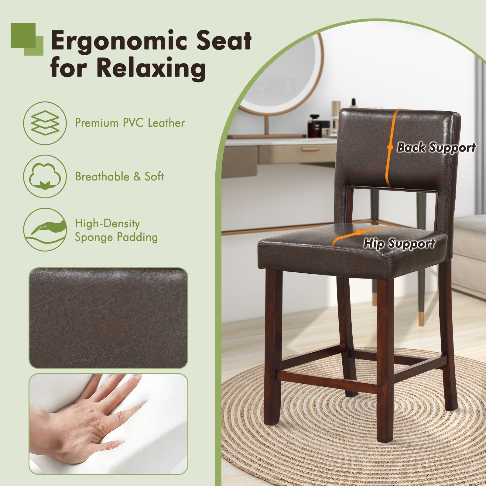 2 Piece Bar Chair Set, Hollowed Back, Rubber Wood Legs, Brown Bar Stools at Gallery Canada