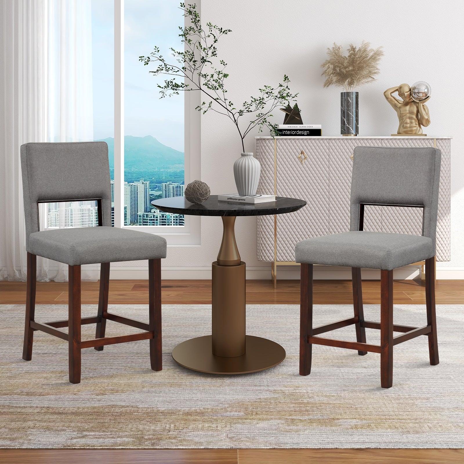 2 Piece Bar Chair Set, Hollowed Back, Rubber Wood Legs, Gray Bar Stools at Gallery Canada