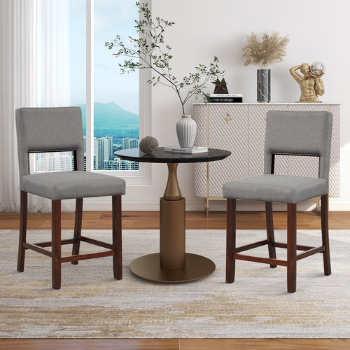2 Piece Bar Chair Set, Hollowed Back, Rubber Wood Legs, Gray