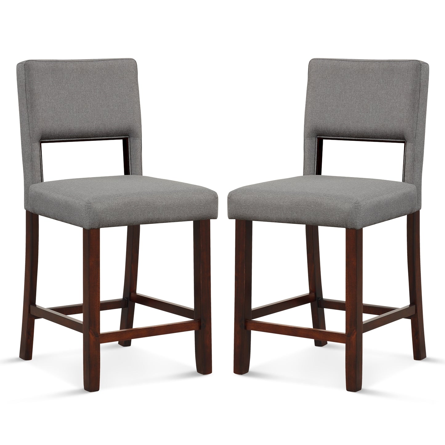 2 Piece Bar Chair Set, Hollowed Back, Rubber Wood Legs, Gray Bar Stools Gray at Gallery Canada