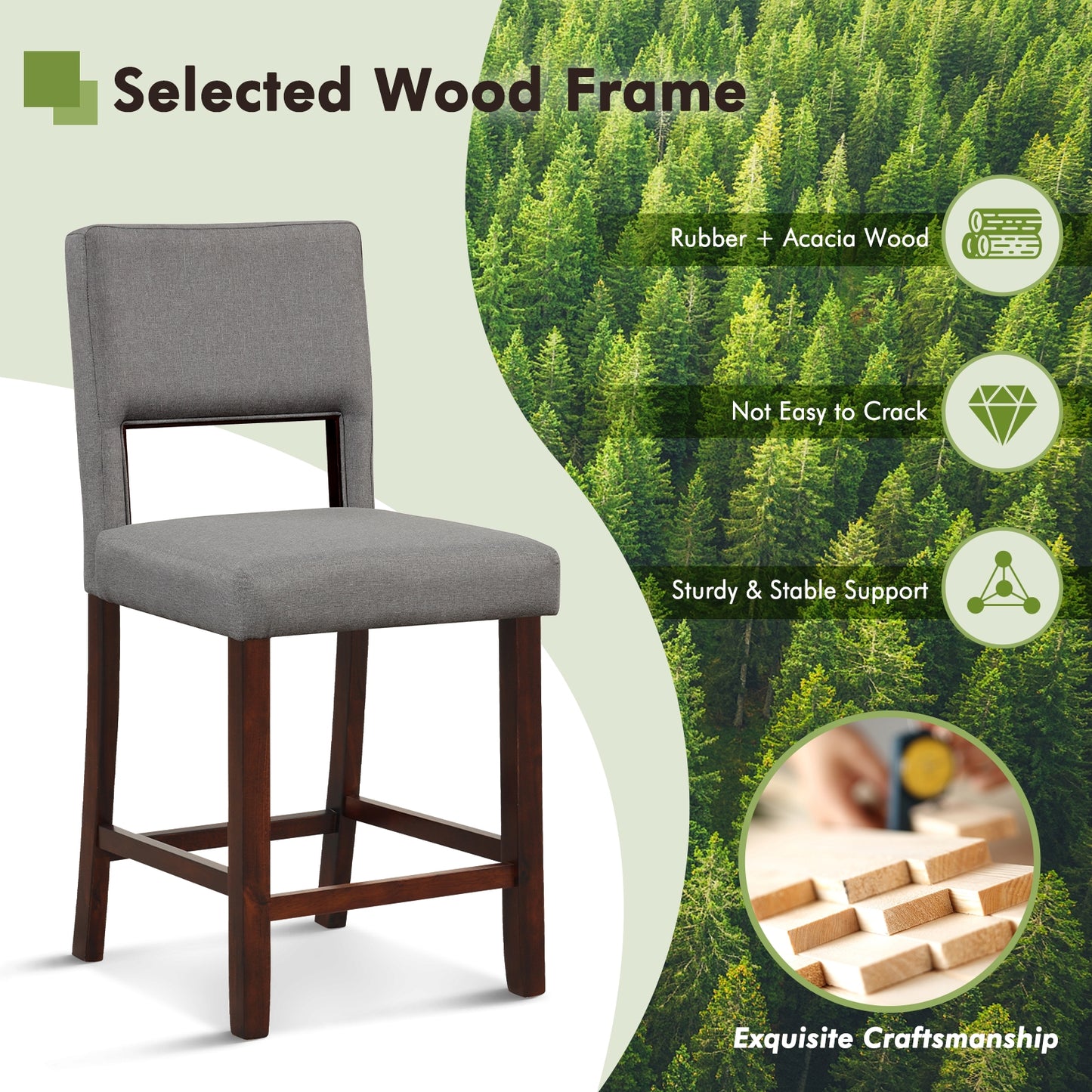 2 Piece Bar Chair Set, Hollowed Back, Rubber Wood Legs, Gray Bar Stools at Gallery Canada