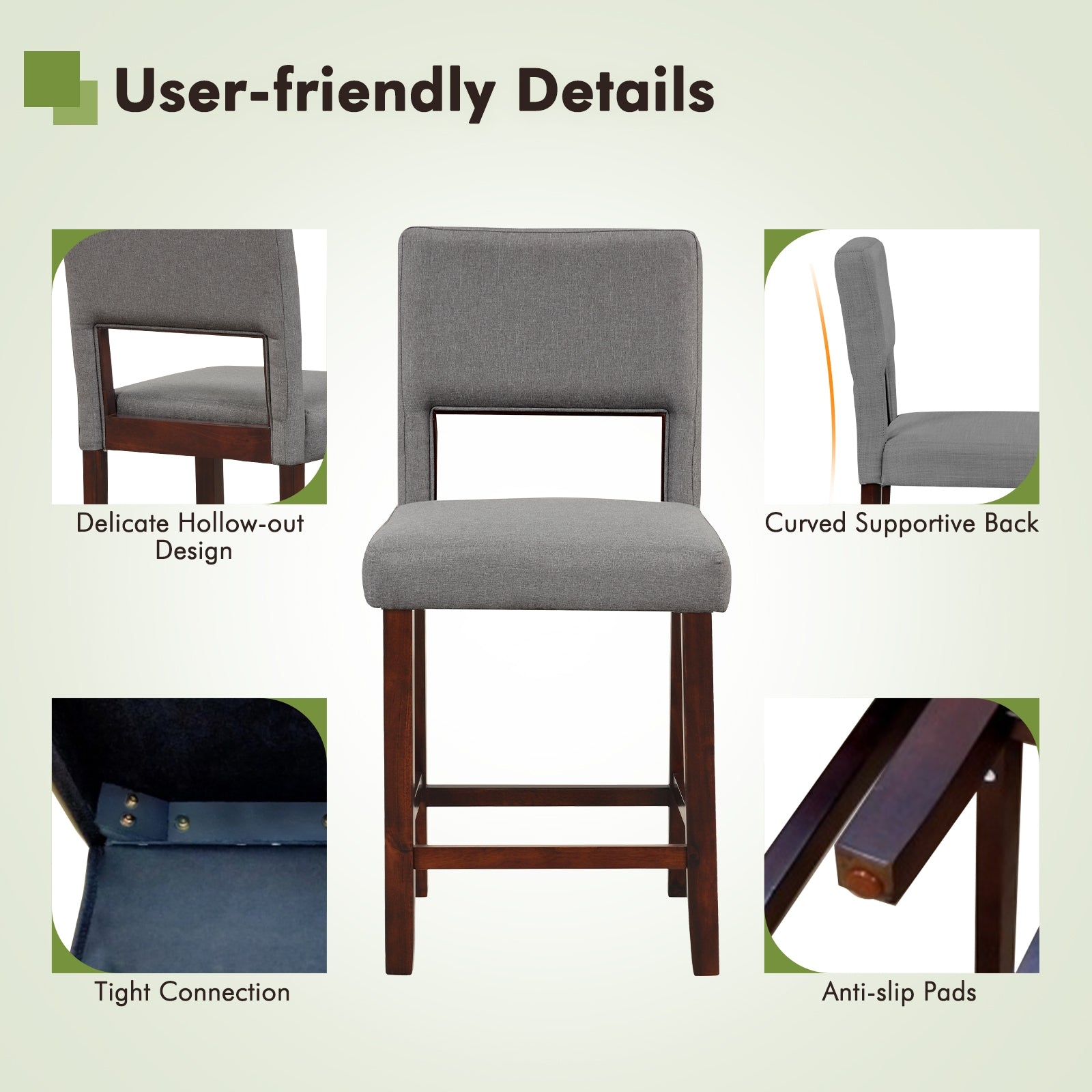 2 Piece Bar Chair Set, Hollowed Back, Rubber Wood Legs, Gray Bar Stools at Gallery Canada