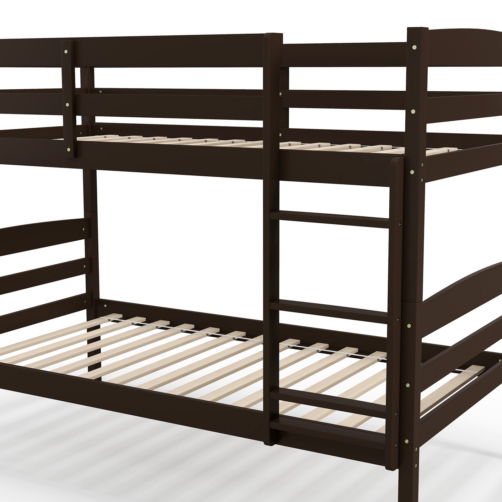 Solid Wood Twin Over Twin Bunk Bed, High Guardrails, Integrated Ladder, Espresso Bunk Bed Frame at Gallery Canada