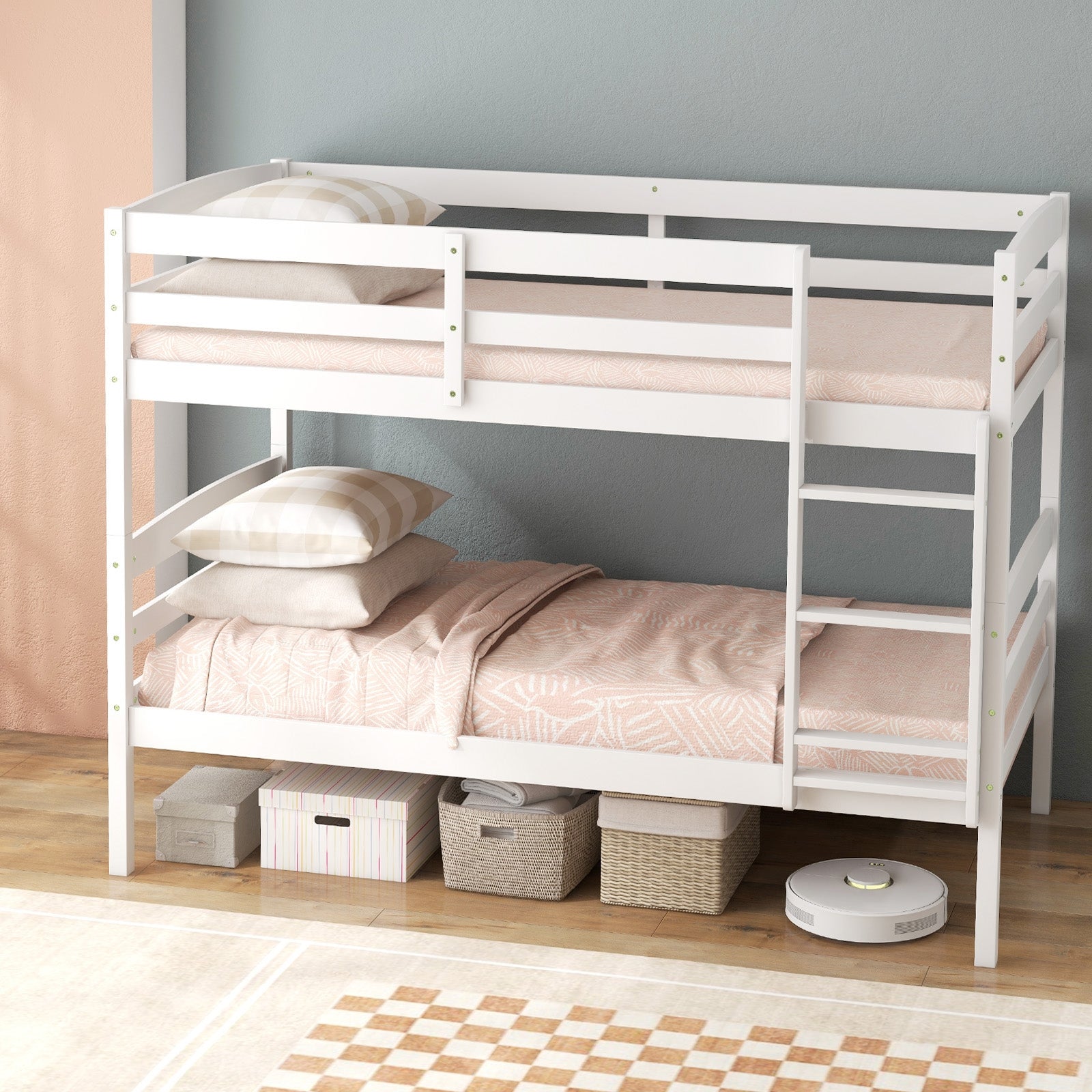 Solid Wood Twin Over Twin Bunk Bed Frame, White Bunk Bed Frame at Gallery Canada