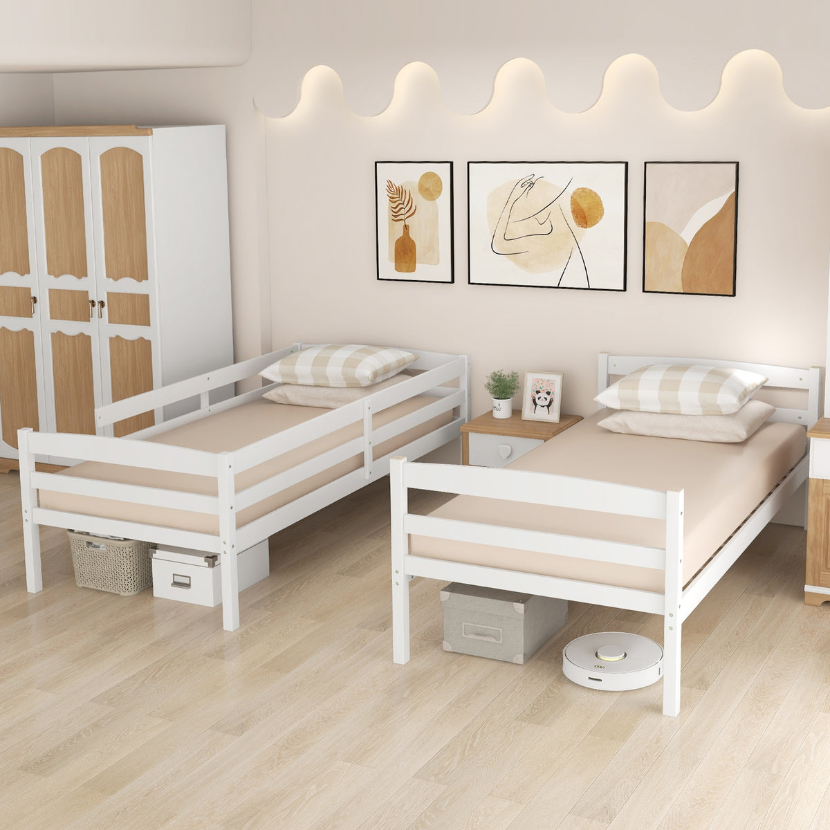 Solid Wood Twin Over Twin Bunk Bed Frame, White Bunk Bed Frame at Gallery Canada