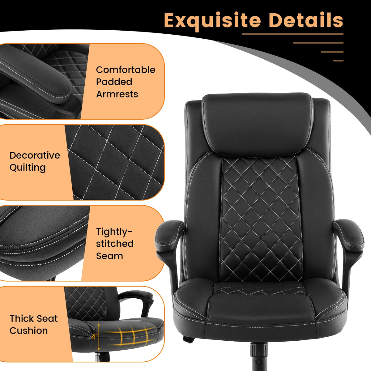 High Back Ergonomic Executive Chair, Black Executive Chairs at Gallery Canada