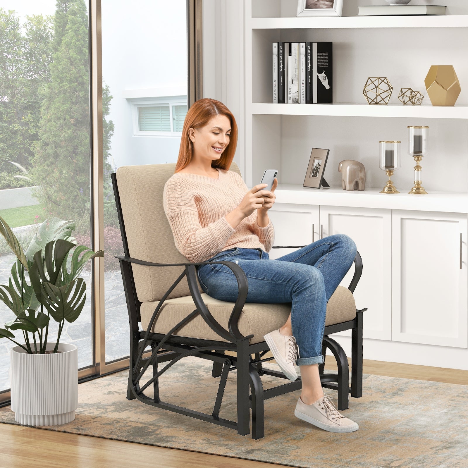 Patio Glider Rocking Chair, Thick Cushion, Curved Armrest, Tan Patio Rocking Chairs & Gliders at Gallery Canada