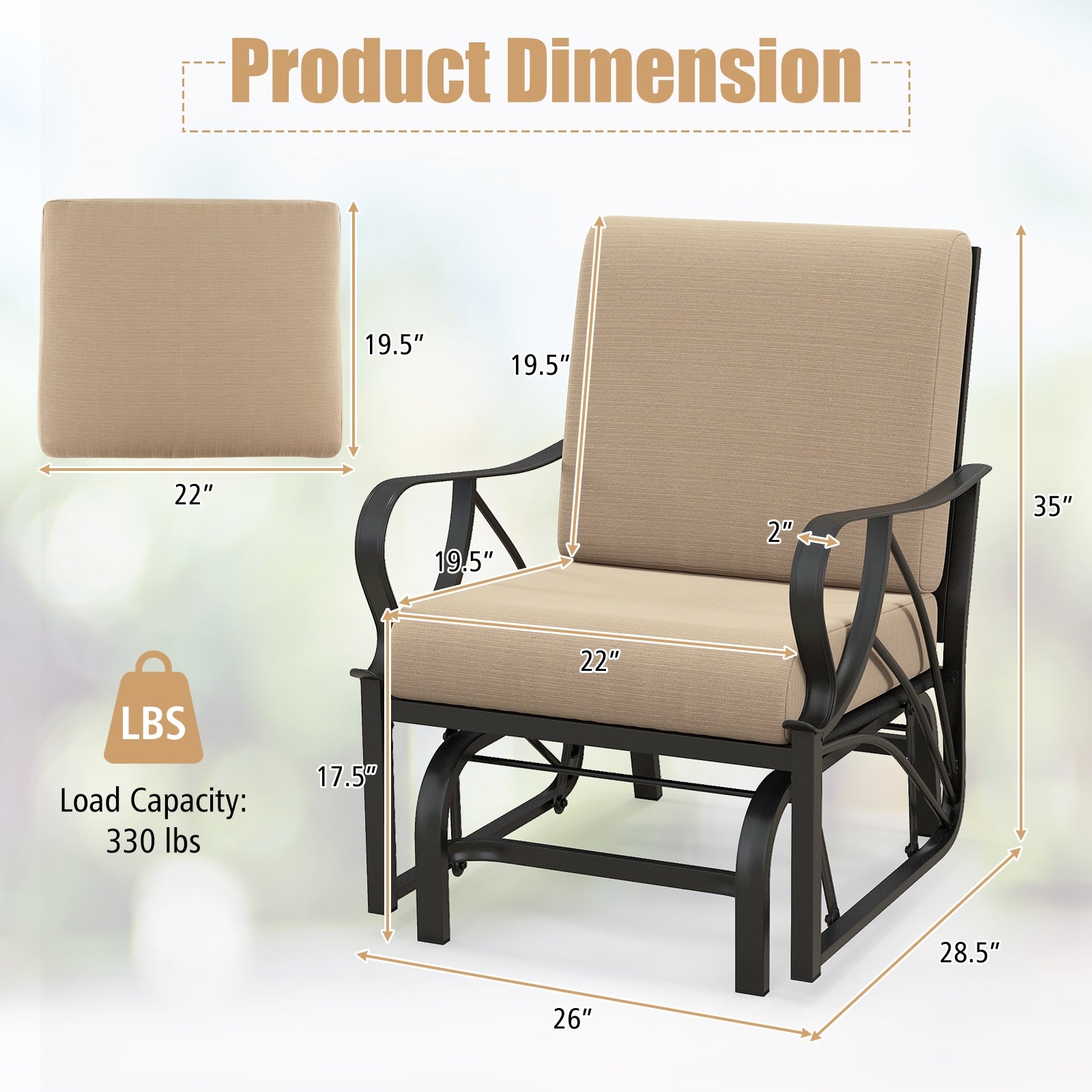 Patio Glider Rocking Chair, Thick Cushion, Curved Armrest, Tan Patio Rocking Chairs & Gliders at Gallery Canada