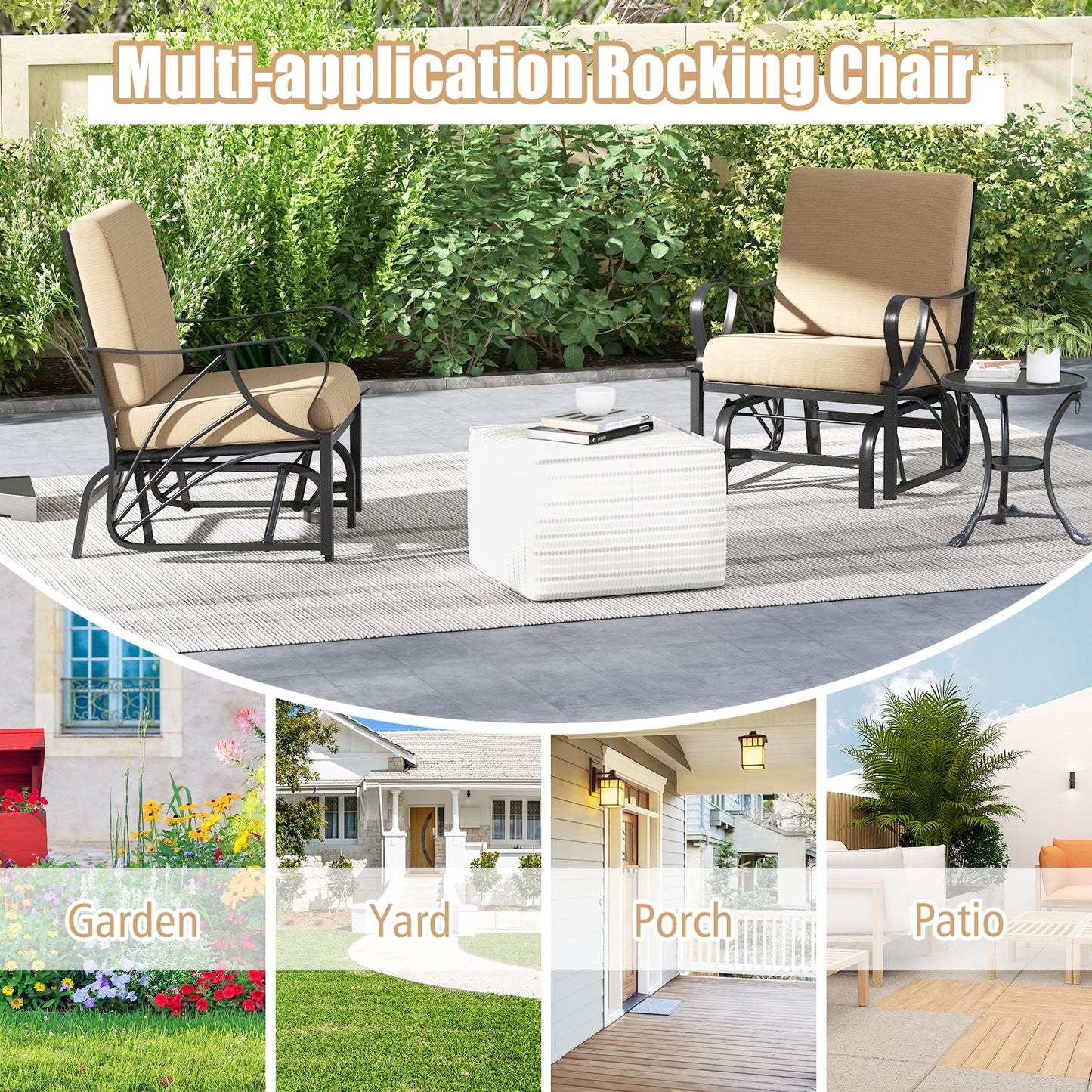 Patio Glider Rocking Chair, Thick Cushion, Curved Armrest, Tan Patio Rocking Chairs & Gliders at Gallery Canada