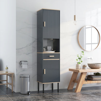Free-Standing Bathroom Cabinet, Narrow Linen, Doors And Drawer, Gray Floor Cabinets at Gallery Canada