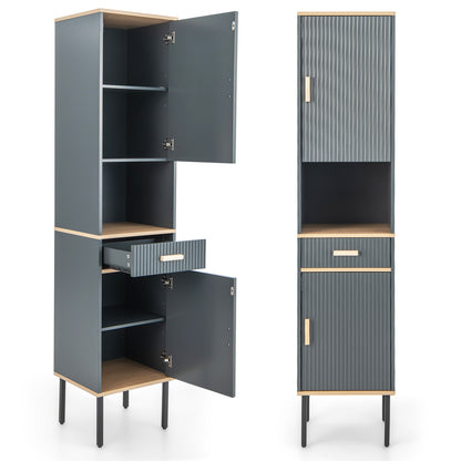 Free-Standing Bathroom Cabinet, Narrow Linen, Doors And Drawer, Gray Floor Cabinets at Gallery Canada