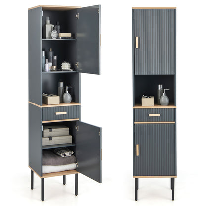 Free-Standing Bathroom Cabinet, Narrow Linen, Doors And Drawer, Gray Floor Cabinets at Gallery Canada