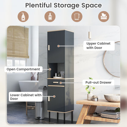 Free-Standing Bathroom Cabinet, Narrow Linen, Doors And Drawer, Gray Floor Cabinets at Gallery Canada