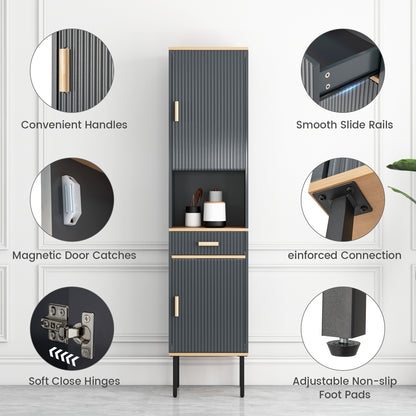 Free-Standing Bathroom Cabinet, Narrow Linen, Doors And Drawer, Gray Floor Cabinets at Gallery Canada