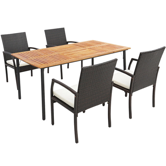 5 Piece Patio Dining Set, Wicker Cushioned, Natural Patio Dining Sets Natural at Gallery Canada