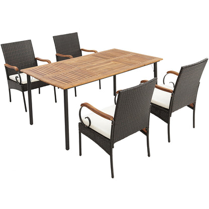 5 Piece Patio Dining Set, Detachable Cushion, Umbrella Hole, Natural Patio Dining Sets at Gallery Canada