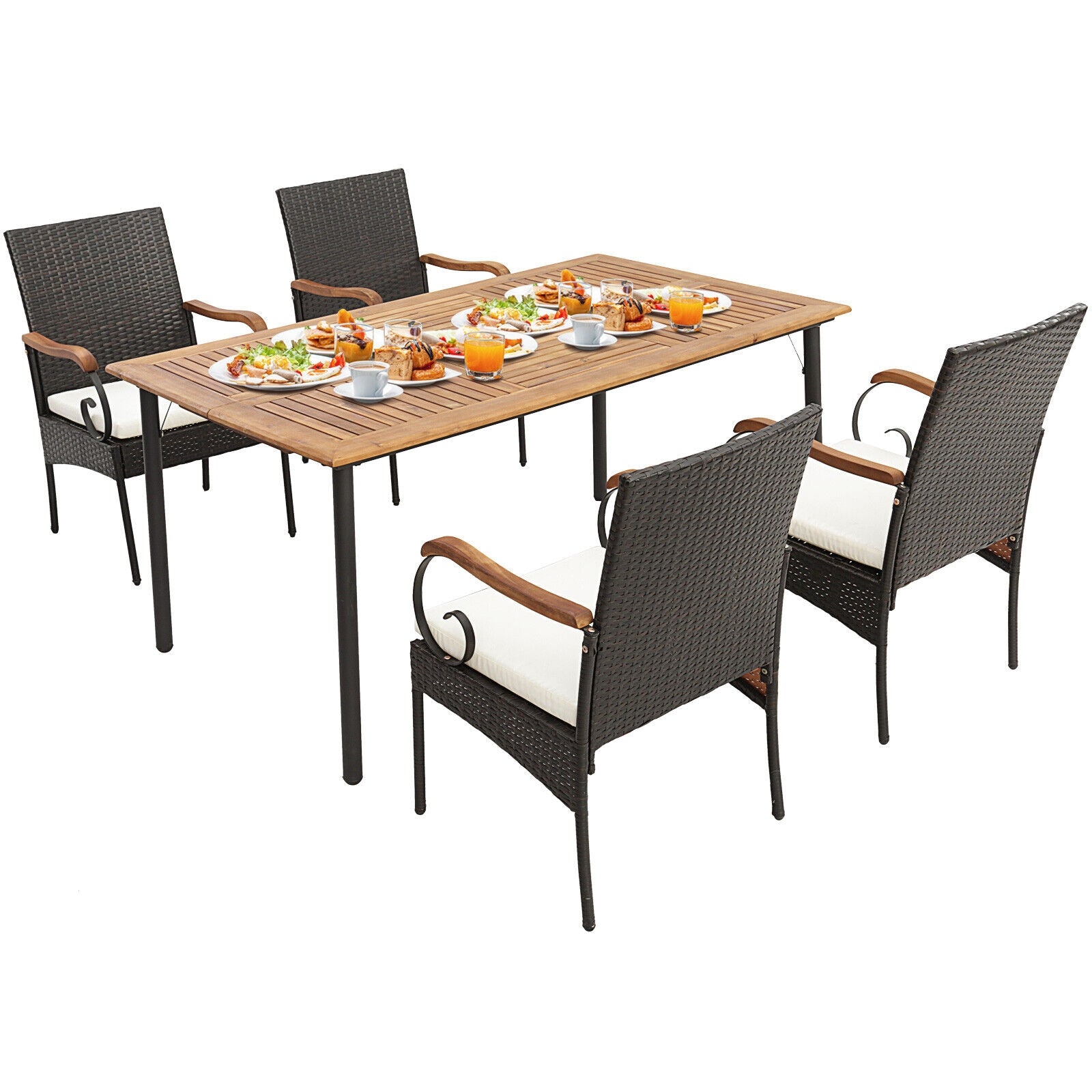 5 Piece Patio Dining Set, Detachable Cushion, Umbrella Hole, Natural Patio Dining Sets at Gallery Canada