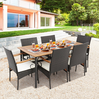 7-Piece Patio Dining Set, Detachable Cushion, Umbrella Hole, Natural Patio Dining Sets at Gallery Canada