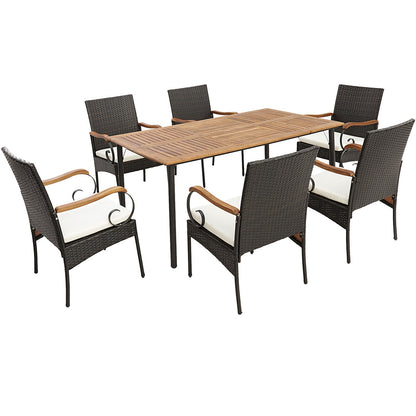 7-Piece Patio Dining Set, Detachable Cushion, Umbrella Hole, Natural Patio Dining Sets at Gallery Canada