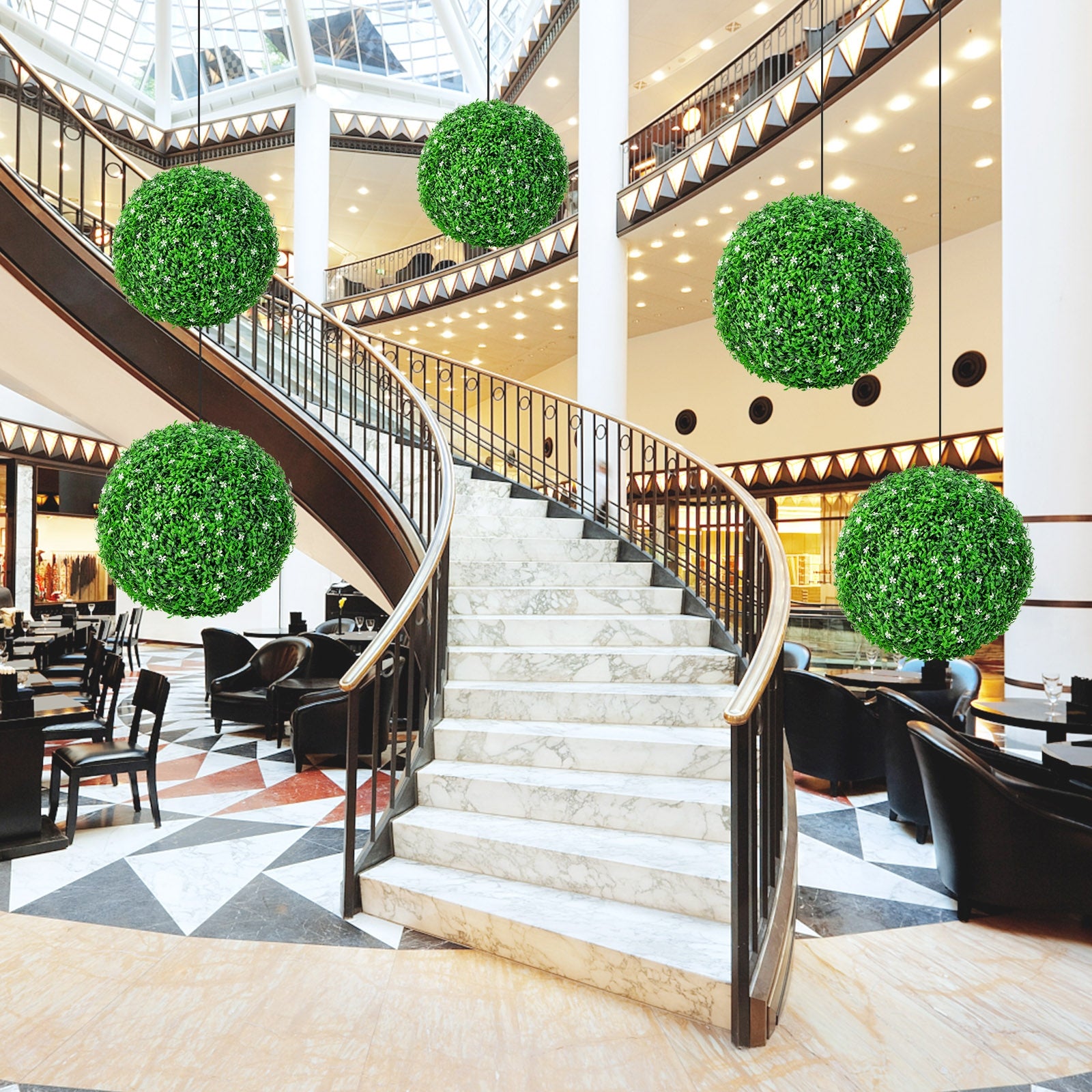 2 PCS Artificial Topiary Balls, 19.5 Inch, Green Faux Plants at Gallery Canada