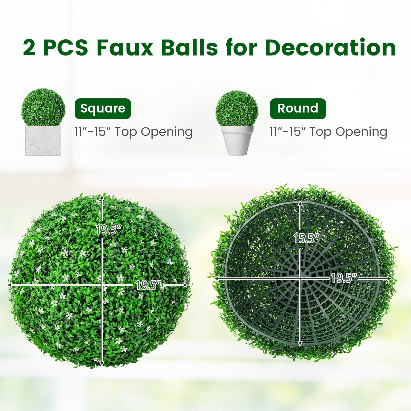 2 PCS Artificial Topiary Balls, 19.5 Inch, Green Faux Plants at Gallery Canada
