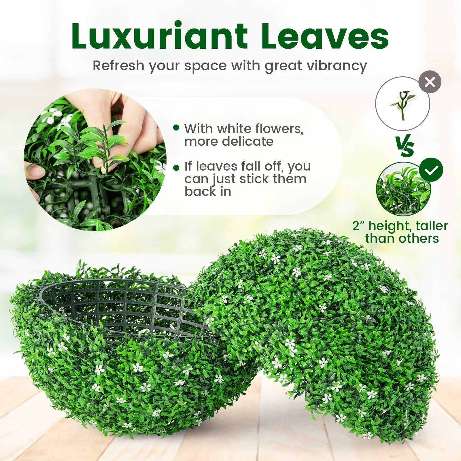 2 PCS Artificial Topiary Balls, 19.5 Inch, Green Faux Plants at Gallery Canada