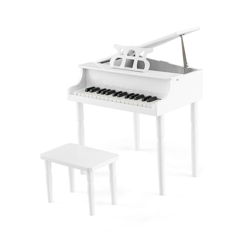 30-Key Wood Toy Kids Grand Piano, With Bench And Music Rack, White