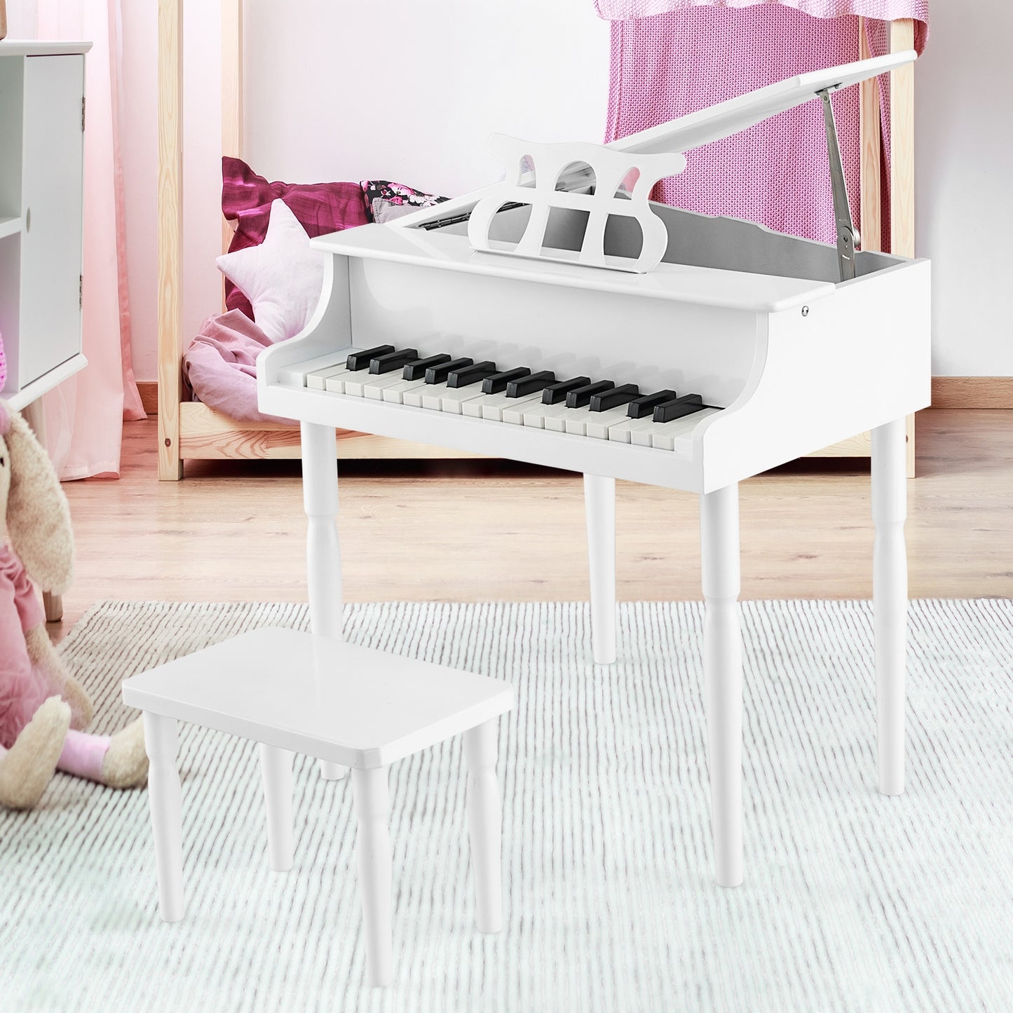30-Key Wood Toy Kids Grand Piano, With Bench And Music Rack, White Pianos & Keyboards at Gallery Canada