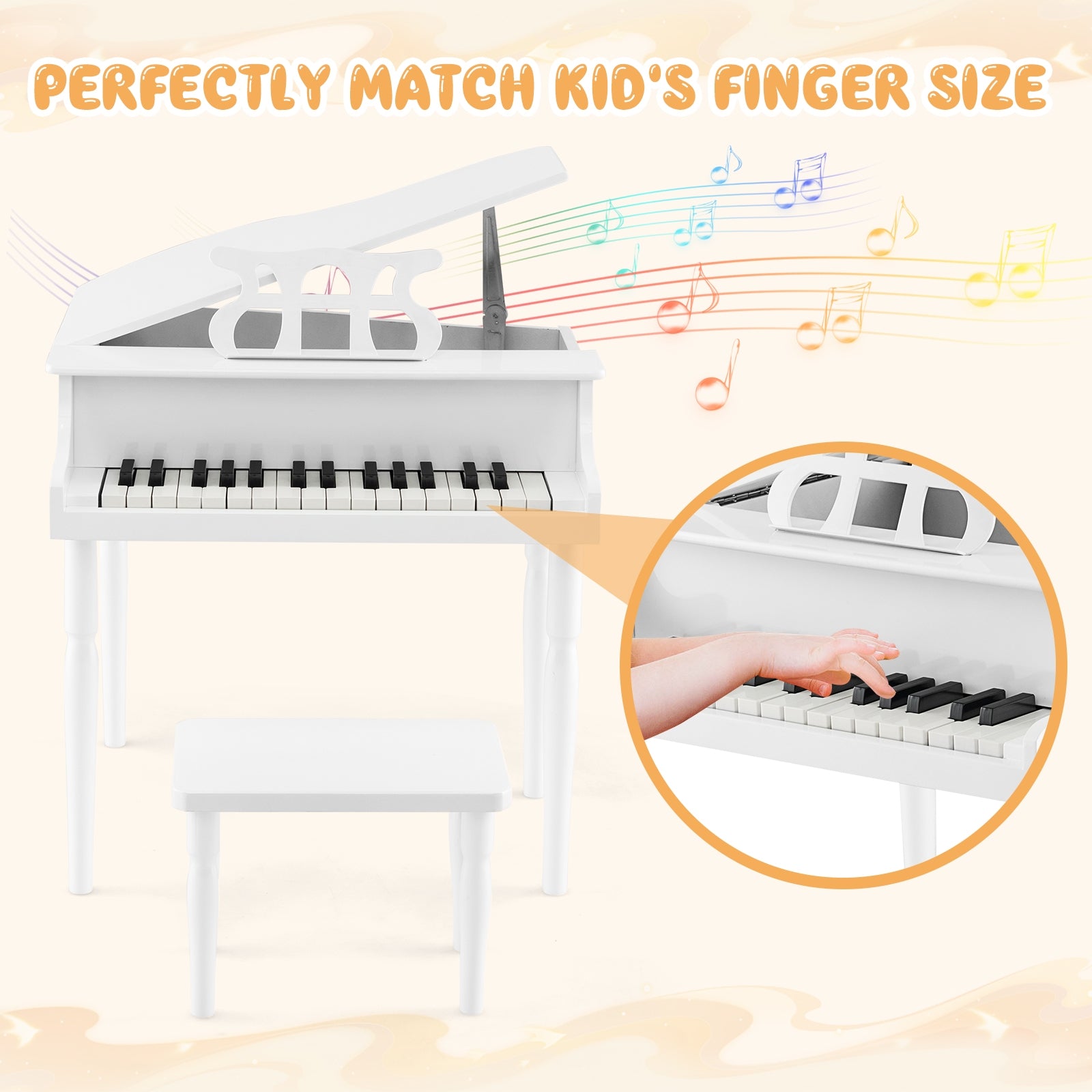 30-Key Wood Toy Kids Grand Piano, With Bench And Music Rack, White Pianos & Keyboards at Gallery Canada