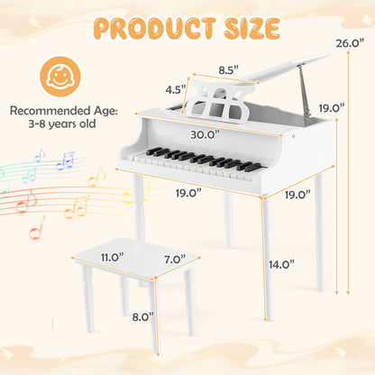 30-Key Wood Toy Kids Grand Piano, With Bench And Music Rack, White Pianos & Keyboards at Gallery Canada