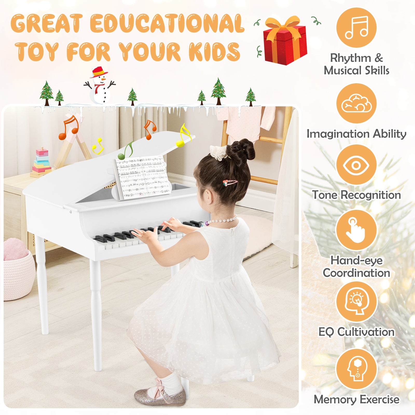 30-Key Wood Toy Kids Grand Piano, With Bench And Music Rack, White Pianos & Keyboards at Gallery Canada