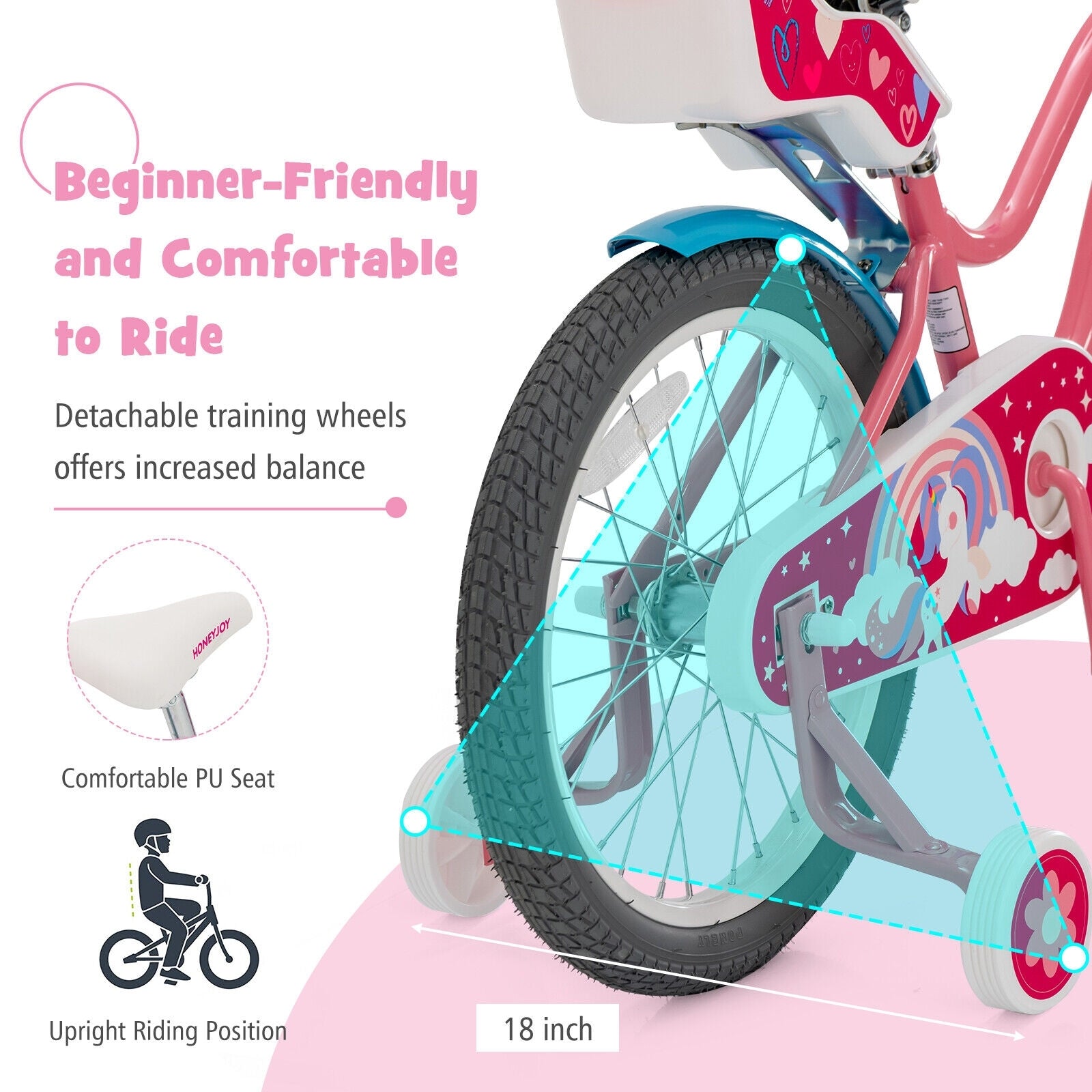 Kids Bicycle With Training Wheels, Basket, 18 Inches, Pink Kids Bike at Gallery Canada