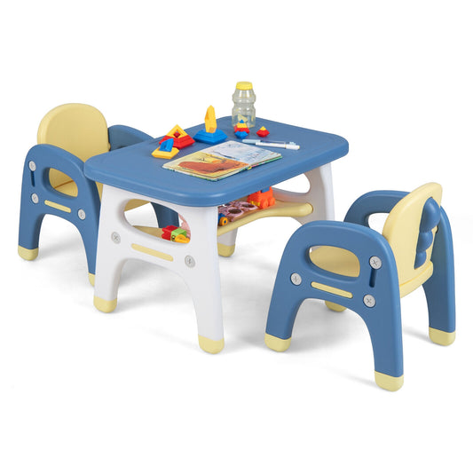 Kids Table And 2 Chairs Set With Storage Shelf, Blue Kids Table & Chair Sets Blue at Gallery Canada