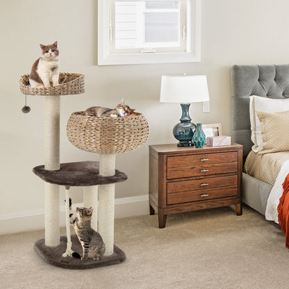 41 Inch Rattan Cat Tree, Napping Perch, Beige Cat Trees Condos & Scratchers at Gallery Canada