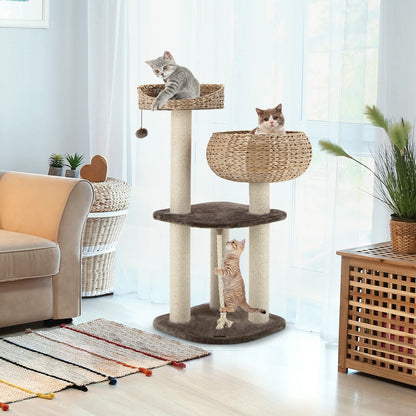 41 Inch Rattan Cat Tree, Napping Perch, Beige Cat Trees Condos & Scratchers at Gallery Canada